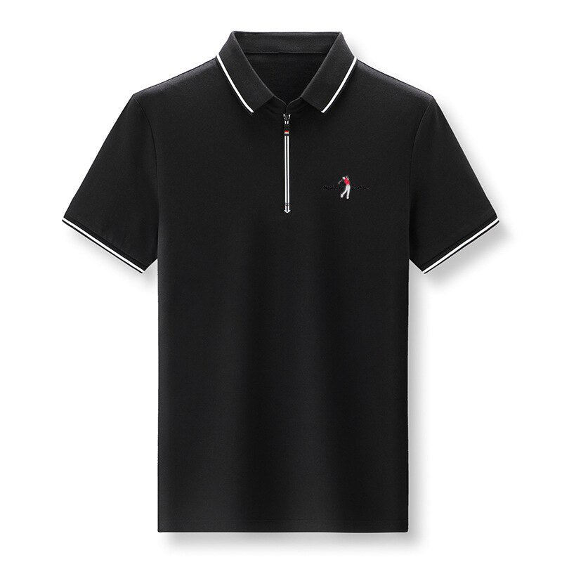 Camisa Polo Masculina com Zíper Preto Loja Sampaio