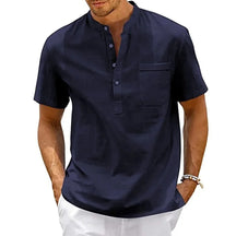 Camisa Manga Curta em Linho Masculina Sampaio® azul marinho