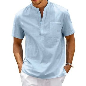 Camisa Manga Curta em Linho Masculina Sampaio® azul claro