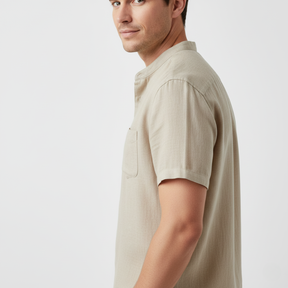 Camisa Manga Curta em Linho Masculina Sampaio® detalhes1