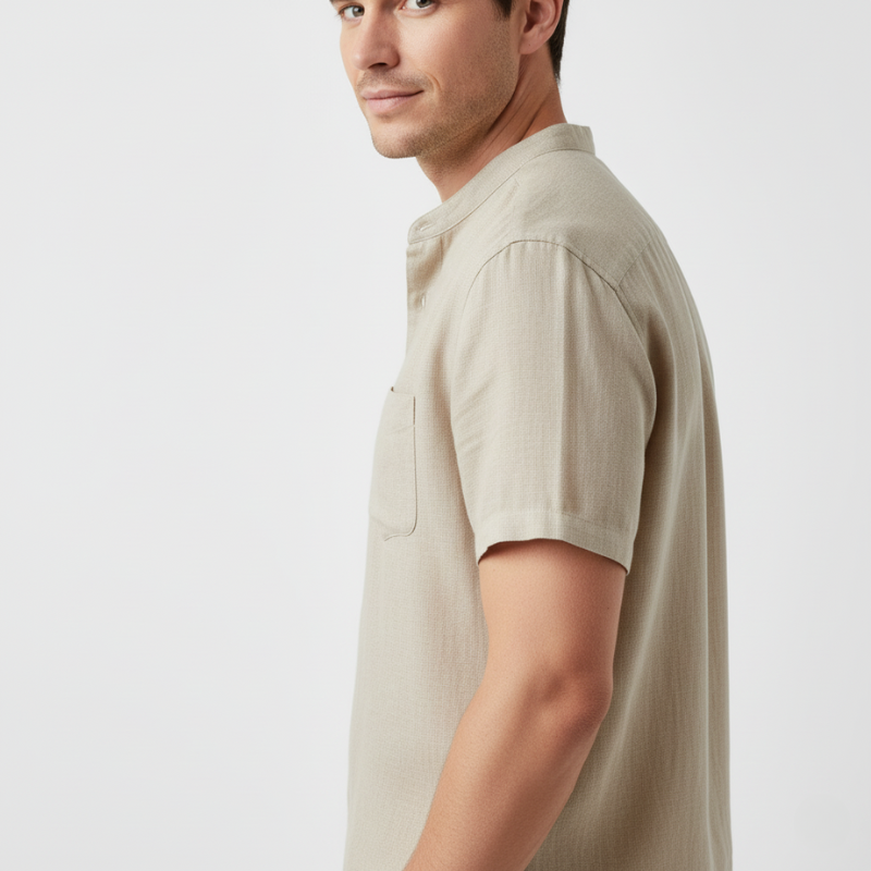 Camisa Manga Curta em Linho Masculina Sampaio® detalhes1