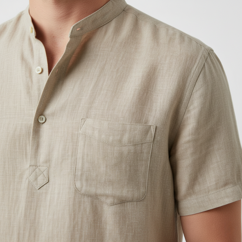 Camisa Manga Curta em Linho Masculina Sampaio® detalhes bolso