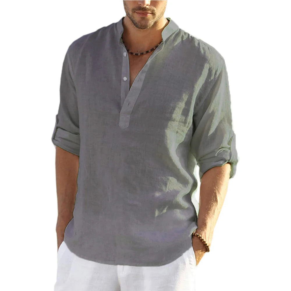 Camisa Masculina de Linho Sampaio® S1329 - Cinza