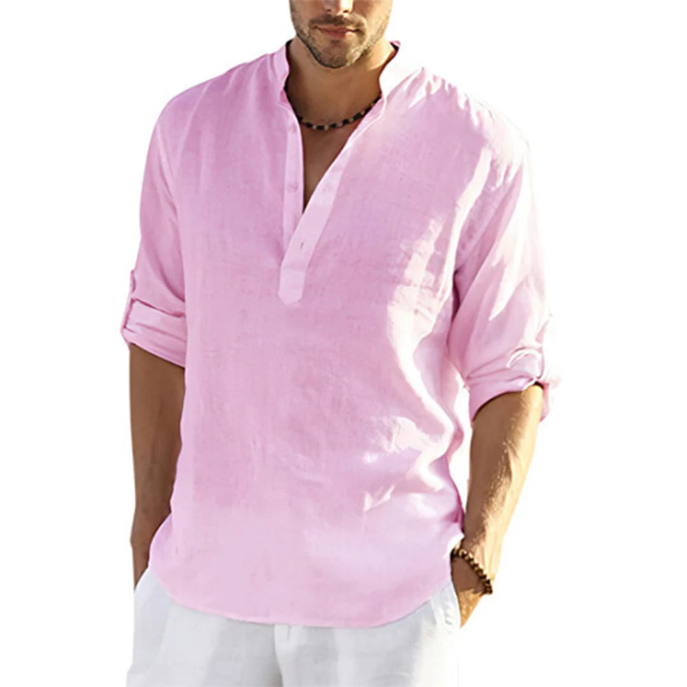 Camisa Masculina de Linho Sampaio® S1329 - Rosa