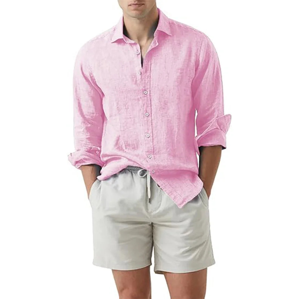 Camisa Social em Linho Masculina Sampaio® S1331 rosa