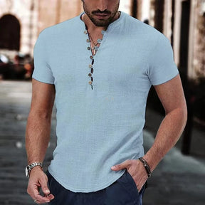 Camisa de Linho Manga Curta Masculina Sampaio® azul claro