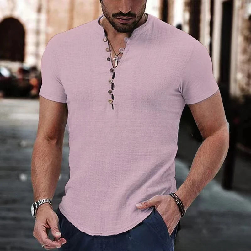 Camisa de Linho Manga Curta Masculina Sampaio® rosa