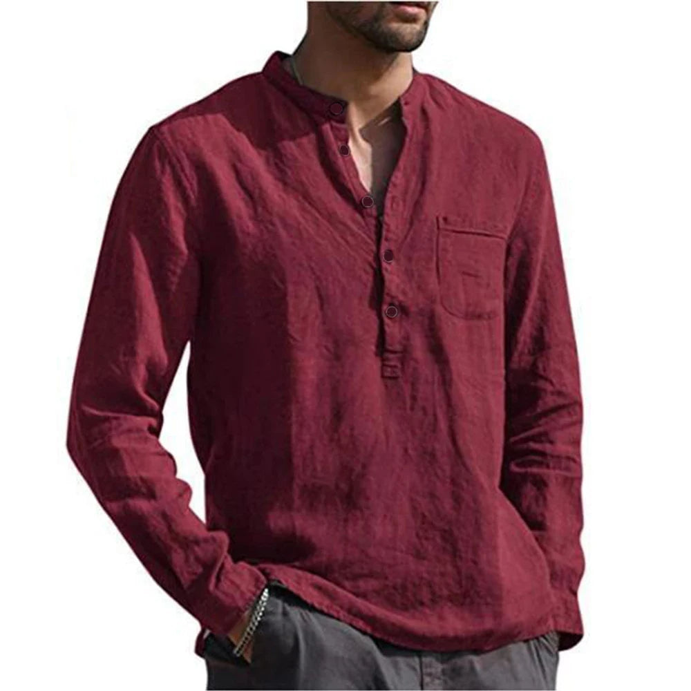 Camisa de Linho Masculina Sampaio® S1330 Vermelho Bordô