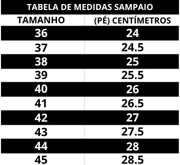 Tabela de medidas www.lojasampaio.com.br