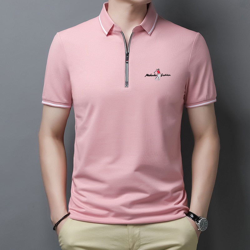 Camisa Polo Masculina com Zíper Rosa Loja Sampaio 